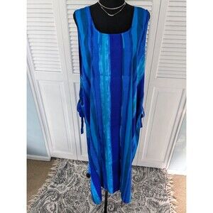 Rima Beachwear Women One Size Blue Aqua Stripe Sleeveless Tie Wrap Dress CoverUp